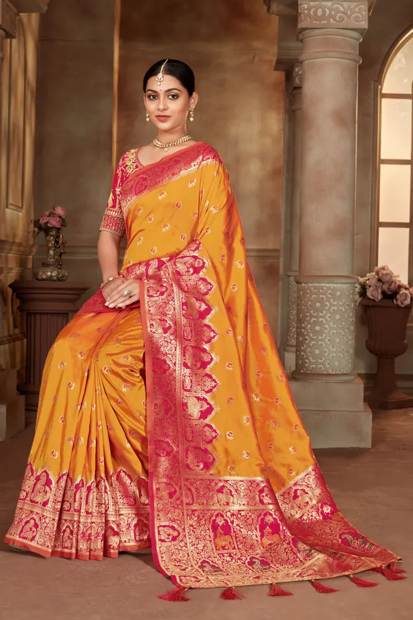 MANOHARI_Women's_Traditional_Jacquard_Work_Yellow_Banarasi_Silk_Woven_Pattern_Most_Trendy_Saree_with_Unstitch_Blouse_Piece