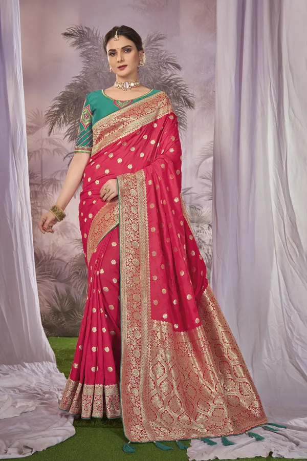 MANOHARI_Banarasi_Silk_Woven_Women,_Pink_Saree_With_Heavy_Embroidery_Blouse_Piece