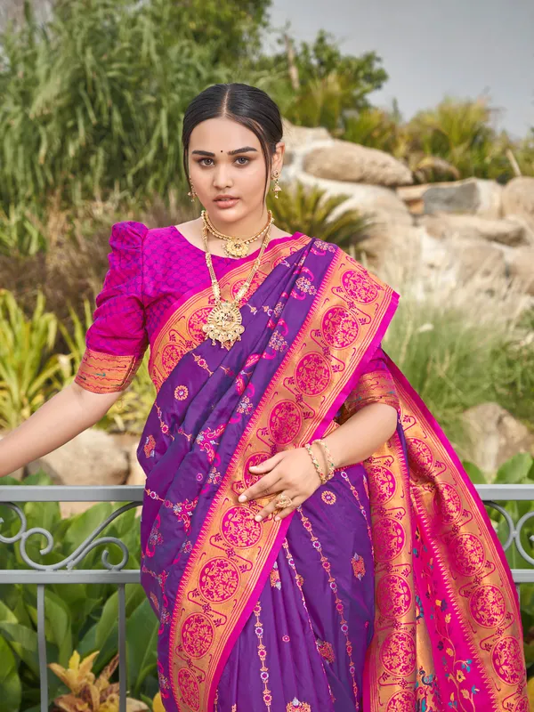Manohari_Womens_Most_Trendy_Banarasi_Woven_Purple_With_Pink_Saree_With_Heavy_Jacquard_Work_Saree_With_Blouse_Piece