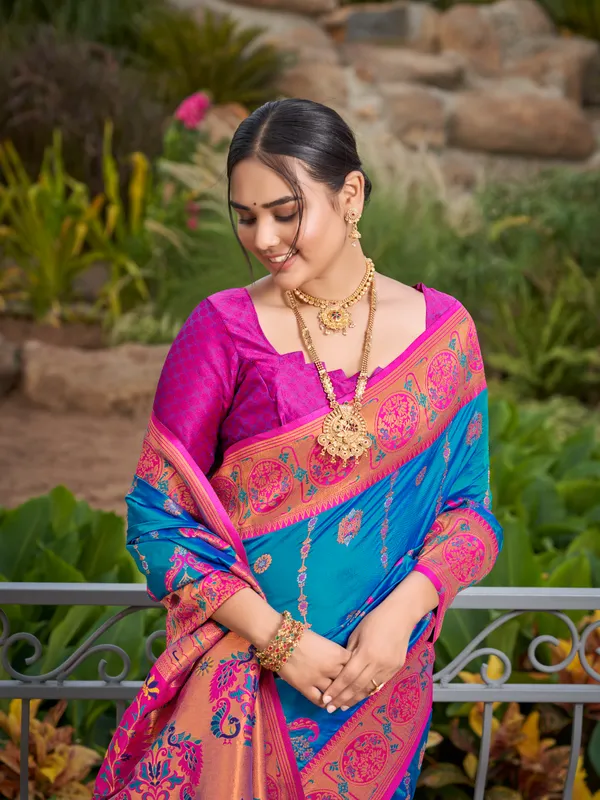 Manohari_Womens_Most_Trendy_Banarasi_Woven_Blue_With_Pink_Saree_With_Heavy_Jacquard_Work_Saree_With_Blouse_Piece