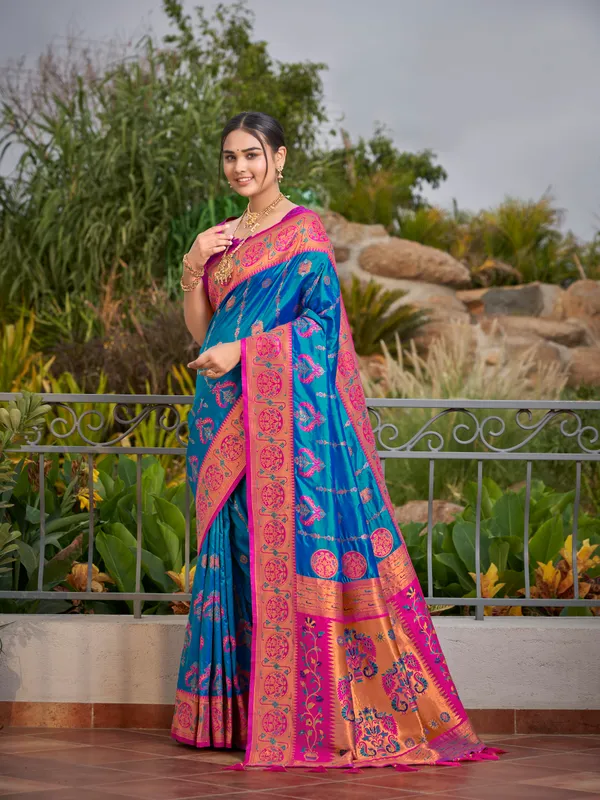 Manohari_Womens_Most_Trendy_Banarasi_Woven_Blue_With_Pink_Saree_With_Heavy_Jacquard_Work_Saree_With_Blouse_Piece