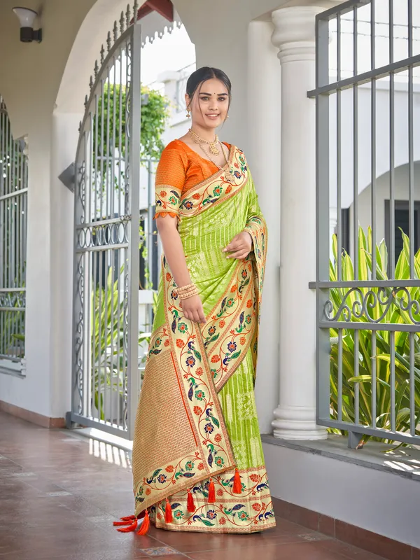 Manohari_Womens_Most_Trendy_Banarasi_Woven_Green_With_Orange_Saree_With_Heavy_Jacquard_Work_Saree_With_Blouse_Piece