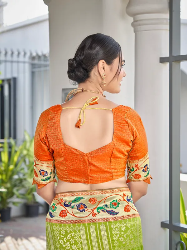 Manohari_Womens_Most_Trendy_Banarasi_Woven_Green_With_Orange_Saree_With_Heavy_Jacquard_Work_Saree_With_Blouse_Piece