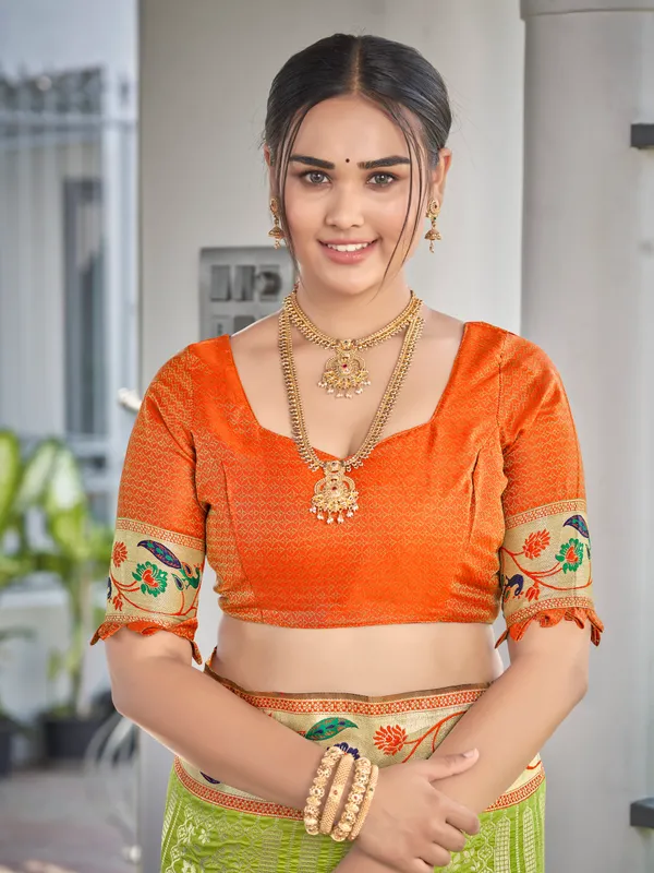 Manohari_Womens_Most_Trendy_Banarasi_Woven_Green_With_Orange_Saree_With_Heavy_Jacquard_Work_Saree_With_Blouse_Piece