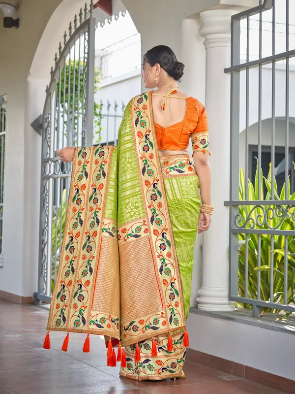 Manohari_Womens_Most_Trendy_Banarasi_Woven_Green_With_Orange_Saree_With_Heavy_Jacquard_Work_Saree_With_Blouse_Piece