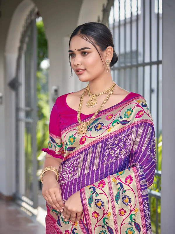 Manohari_Womens_Most_Trendy_Banarasi_Woven_Purple_With_Pink_Saree_With_Heavy_Jacquard_Work_Saree_With_Blouse_Piece