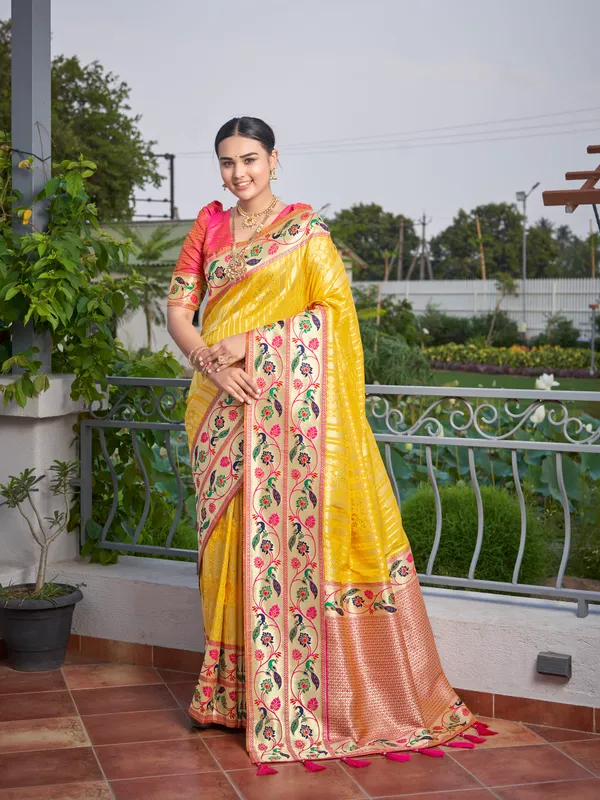 Manohari_Womens_Most_Trendy_Banarasi_Woven_Yellow_With_Pink_Saree_With_Heavy_Jacquard_Work_Saree_With_Blouse_Piece