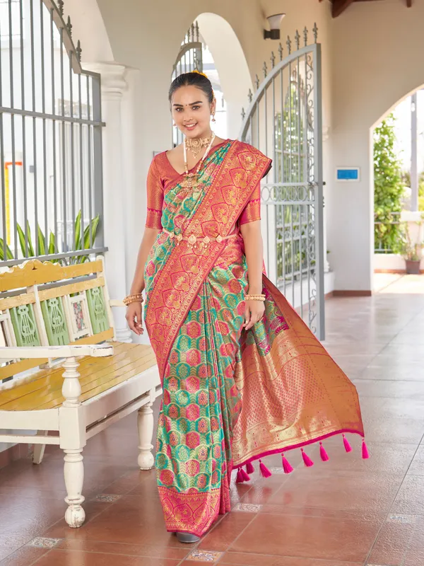 Manohari_Womens_Most_Trendy_Banarasi_Woven_Blue_With_Pink_Saree_With_Heavy_Jacquard_Work_Saree_With_Blouse_Piece
