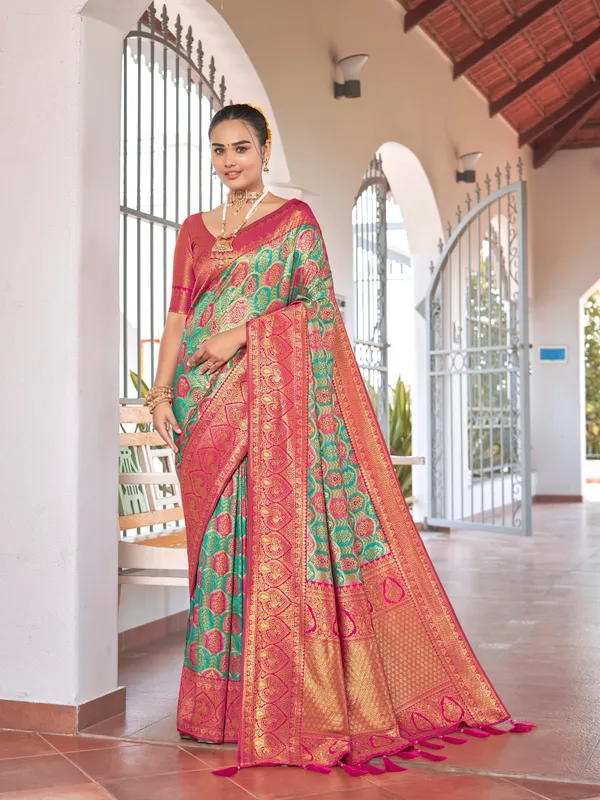 Manohari_Womens_Most_Trendy_Banarasi_Woven_Blue_With_Pink_Saree_With_Heavy_Jacquard_Work_Saree_With_Blouse_Piece
