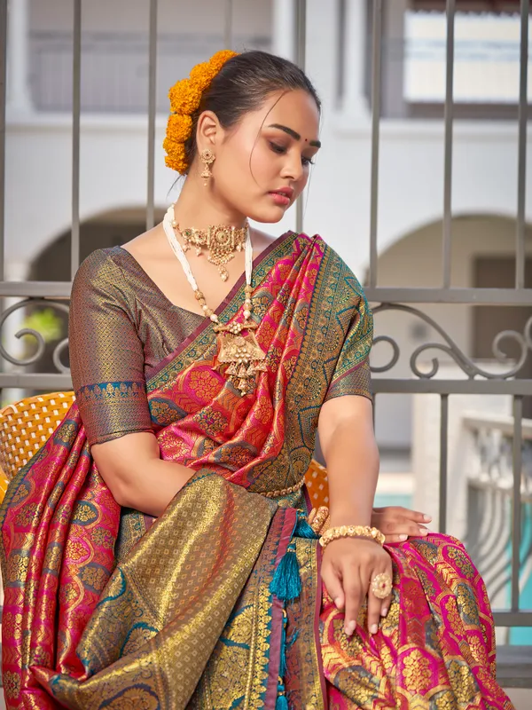 Manohari_Womens_Most_Trendy_Banarasi_Woven_Pink_With_Blue_Saree_With_Heavy_Jacquard_Work_Saree_With_Blouse_Piece