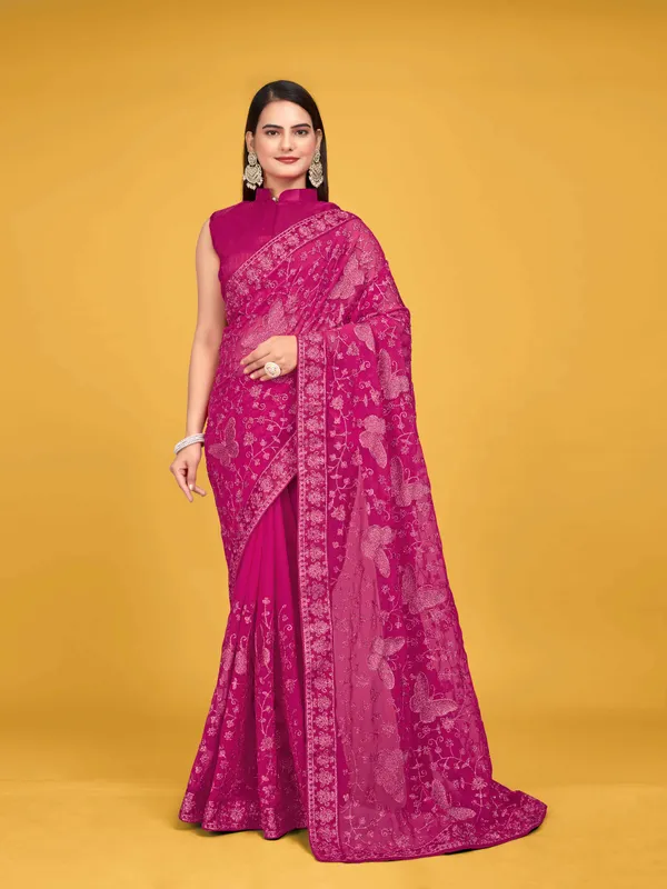 MANOHARI_Women_Georgette_Most_Trendy_Embroidery_Pink_Saree_With_Blouse_Piece