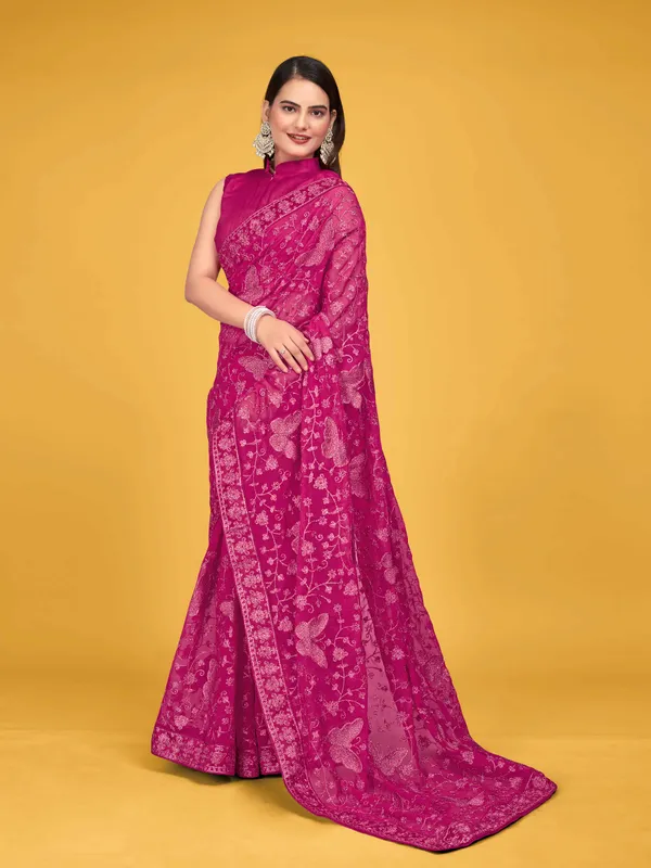 MANOHARI_Women_Georgette_Most_Trendy_Embroidery_Pink_Saree_With_Blouse_Piece
