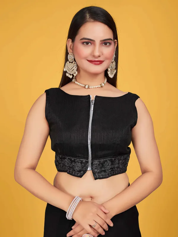 MANOHARI_Georgette_Most_Trendy_Embroidery_Black_Saree_For_Women_With_Blouse_Piece