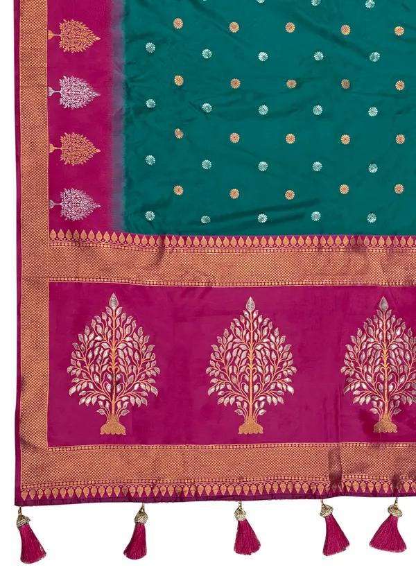 Manohari_Womens_Most_Trendy_Banarasi_Soft_Silk_Woven_Green_And_Pink_Saree_With_Heavy_Jacquard_Work_Saree_With_Pink_Blouse_Piece