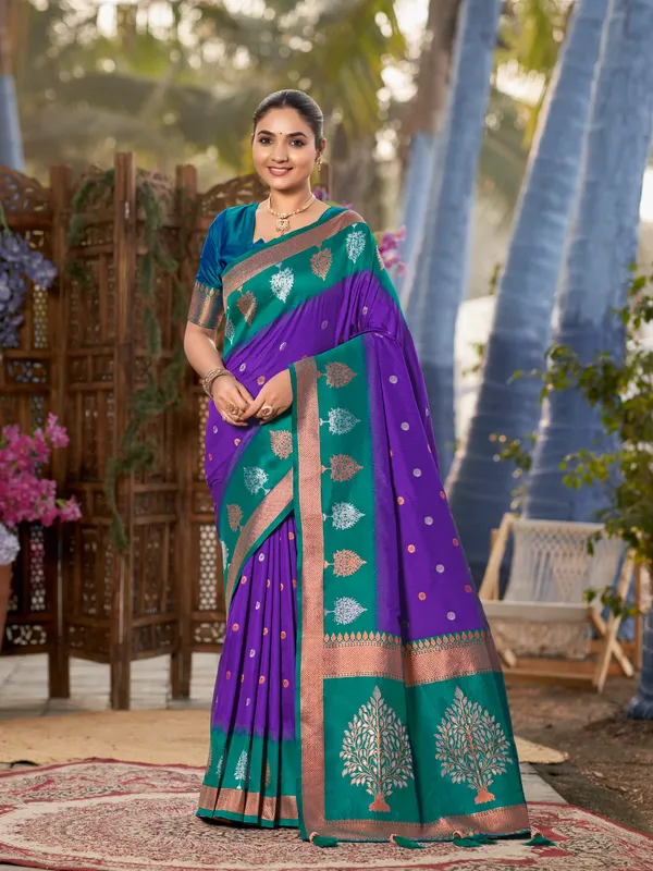 Manohari_Womens_Most_Trendy_Banarasi_Soft_Silk_Woven_Purple_And_Turquoise_Blue_Saree_With_Heavy_Jacquard_Work_Saree_With_Blue_Blouse_Piece