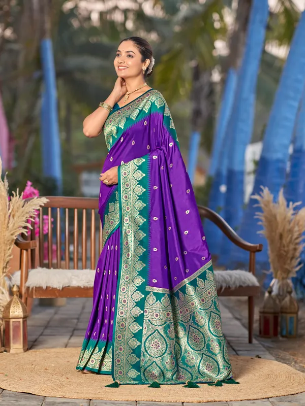 Manohari_Womens_Trendy_Banarasi_Silk_Woven_Purple_And_Turquoise_Blue_Saree_With_Heavy_Jacquard_Work_Saree_With_Blue_Blouse_Piece