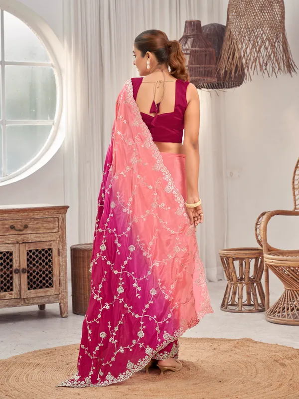 Manohari_Womens_Heavy_Embroidered_Moss_Chiffon_Dual_Tone_Pink_And_Peach_Color_Padding_Saree_For_Women_|_Ethnic_Wedding_Wear_Saree_With_Blouse_Piece_|_Party_Wear_Dual_Color_Saree