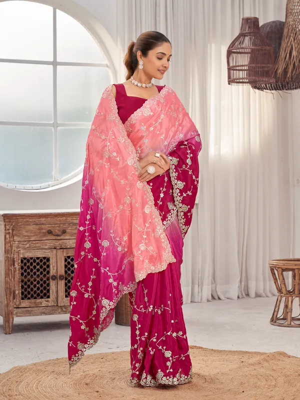 Manohari_Womens_Heavy_Embroidered_Moss_Chiffon_Dual_Tone_Pink_And_Peach_Color_Padding_Saree_For_Women_|_Ethnic_Wedding_Wear_Saree_With_Blouse_Piece_|_Party_Wear_Dual_Color_Saree