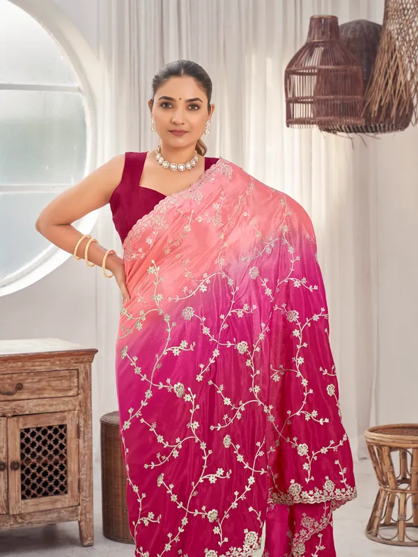 Manohari_Womens_Heavy_Embroidered_Moss_Chiffon_Dual_Tone_Pink_And_Peach_Color_Padding_Saree_For_Women_|_Ethnic_Wedding_Wear_Saree_With_Blouse_Piece_|_Party_Wear_Dual_Color_Saree