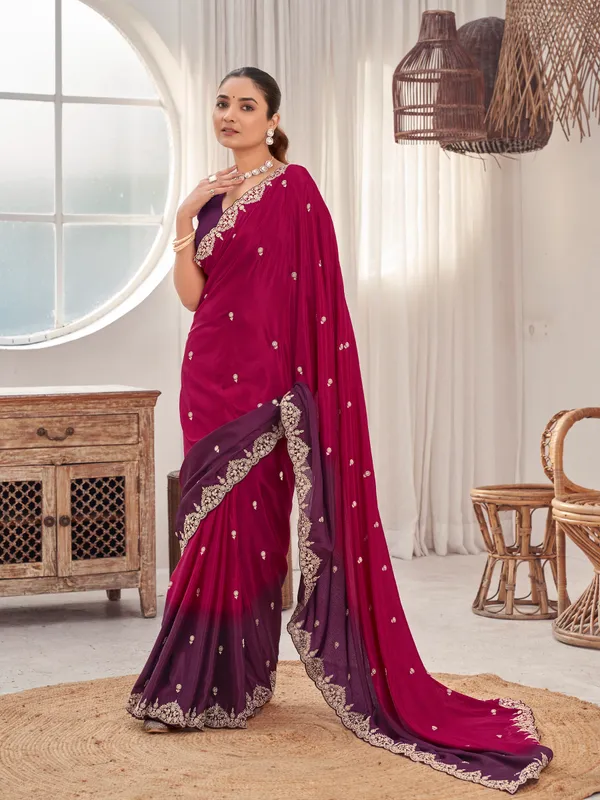 Manohari_Womens_Heavy_Embroidered_Moss_Chiffon_Dual_Tone_Wine_And_Maroon_Color_Padding_Saree_For_Women_|_Ethnic_Wedding_Wear_Saree_With_Blouse_Piece_|_Party_Wear_Dual_Color_Saree