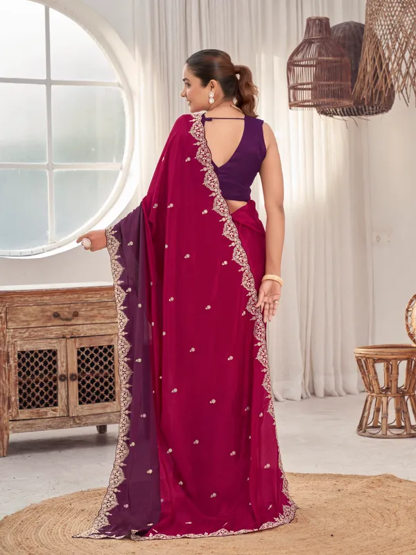Manohari_Womens_Heavy_Embroidered_Moss_Chiffon_Dual_Tone_Wine_And_Maroon_Color_Padding_Saree_For_Women_|_Ethnic_Wedding_Wear_Saree_With_Blouse_Piece_|_Party_Wear_Dual_Color_Saree