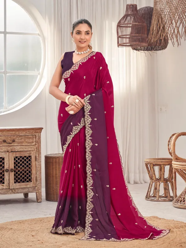 Manohari_Womens_Heavy_Embroidered_Moss_Chiffon_Dual_Tone_Wine_And_Maroon_Color_Padding_Saree_For_Women_|_Ethnic_Wedding_Wear_Saree_With_Blouse_Piece_|_Party_Wear_Dual_Color_Saree