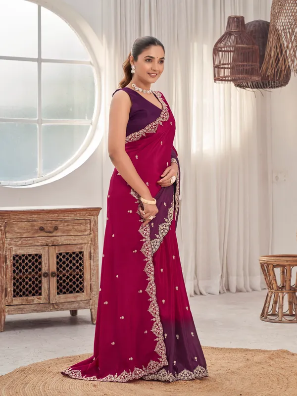 Manohari_Womens_Heavy_Embroidered_Moss_Chiffon_Dual_Tone_Wine_And_Maroon_Color_Padding_Saree_For_Women_|_Ethnic_Wedding_Wear_Saree_With_Blouse_Piece_|_Party_Wear_Dual_Color_Saree