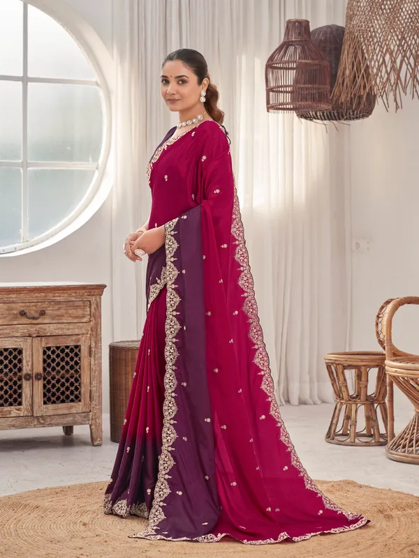 Manohari_Womens_Heavy_Embroidered_Moss_Chiffon_Dual_Tone_Wine_And_Maroon_Color_Padding_Saree_For_Women_|_Ethnic_Wedding_Wear_Saree_With_Blouse_Piece_|_Party_Wear_Dual_Color_Saree
