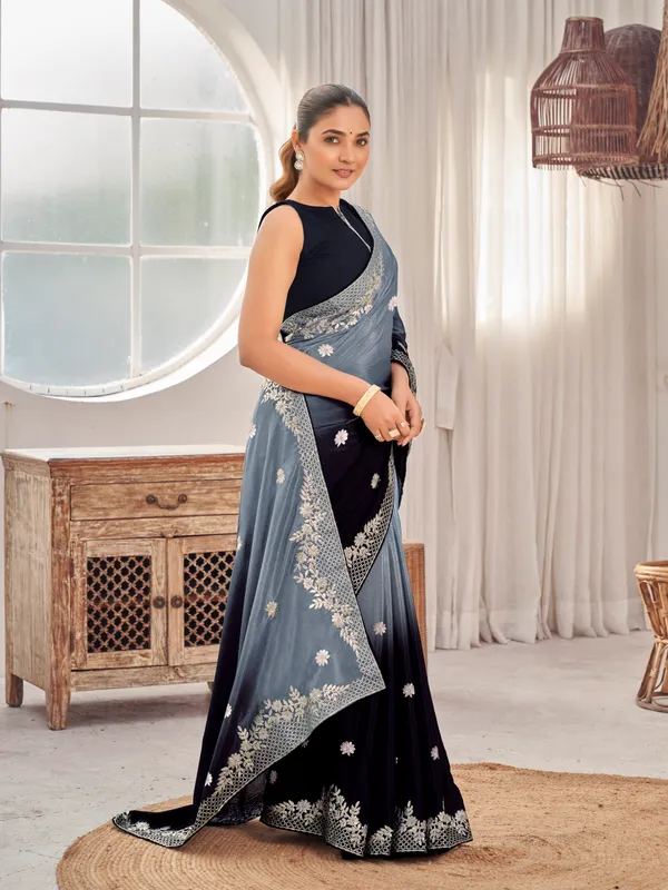 Manohari_Womens_Heavy_Embroidered_Moss_Chiffon_Dual_Tone_Black_And_Grey_Color_Padding_Saree_For_Women_|_Ethnic_Wedding_Wear_Saree_With_Blouse_Piece_|_Party_Wear_Dual_Color_Saree