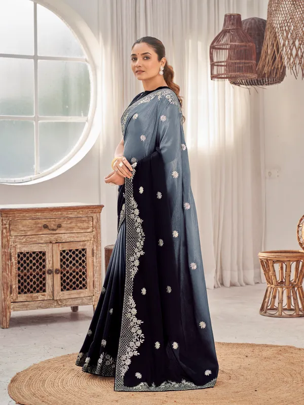 Manohari_Womens_Heavy_Embroidered_Moss_Chiffon_Dual_Tone_Black_And_Grey_Color_Padding_Saree_For_Women_|_Ethnic_Wedding_Wear_Saree_With_Blouse_Piece_|_Party_Wear_Dual_Color_Saree