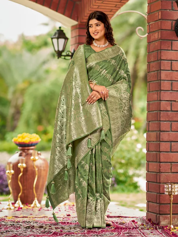 Manohari_Womens_Most_Trendy_Banarasi_Satin_Silk_Woven_Olive_Green_Saree_With_Heavy_Jacquard_Work_Saree_With_Blouse_Piece