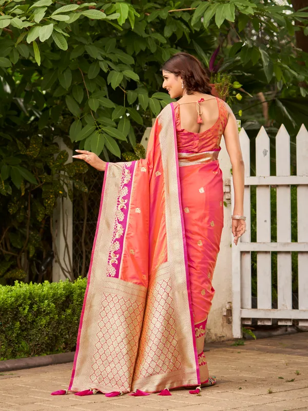 Manohari_Womens_Most_Trendy_Banarasi_Satin_Silk_Woven_Coral_Orange_Animal_Design_Pattern_Pattern_Saree_With_Heavy_Jacquard_Work_Saree_With_Blouse_Piece