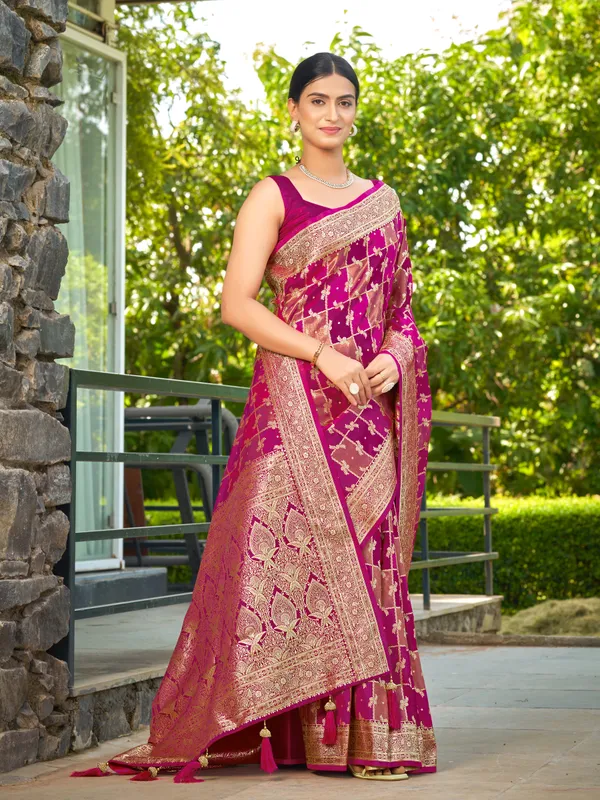 Manohari_Womens_Most_Trendy_Banarasi_Satin_Silk_Woven_Rani_Pink_Saree_With_Heavy_Jacquard_Work_Saree_With_Blouse_Piece