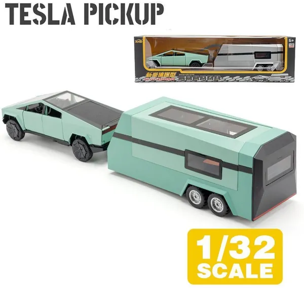 1:32_Scale_Tesla_Cyber_Truck_Trailer_Pull_Back_Toy_With_Sound_&_Light_For_Kids_(Green,_Pack_Of:_1)