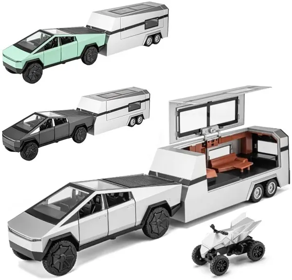 1:32_Scale_Tesla_Cyber_Truck_Trailer_Pull_Back_Toy_With_Sound_&_Light_For_Kids_(Green,_Pack_Of:_1)