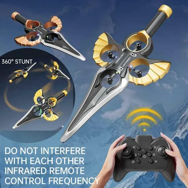 Shofieo_RC_Stunt_Flying_Sword_Drone,_Remote-Controlled,_Black_and_Gold,_with_Controller,_Kids_and_Adults
