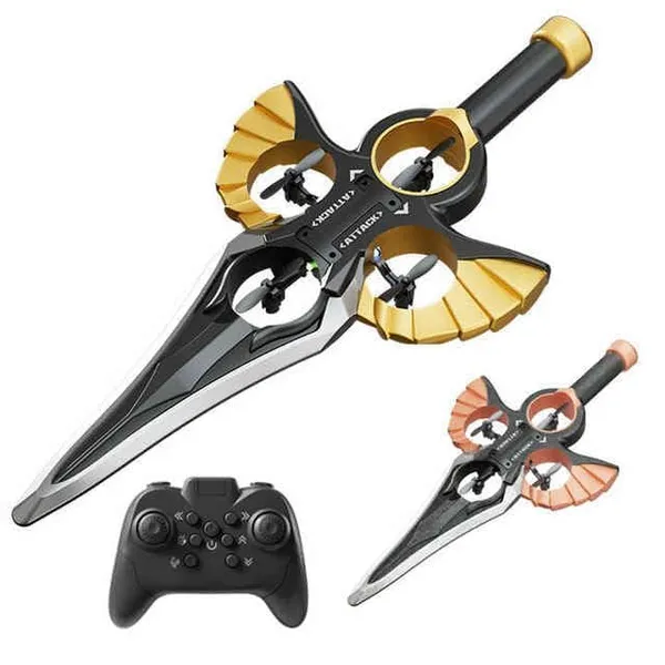 Shofieo_RC_Stunt_Flying_Sword_Drone,_Remote-Controlled,_Black_and_Gold,_with_Controller,_Kids_and_Adults