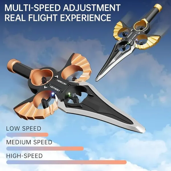 Shofieo_RC_Stunt_Flying_Sword_Drone,_Remote-Controlled,_Black_and_Gold,_with_Controller,_Kids_and_Adults