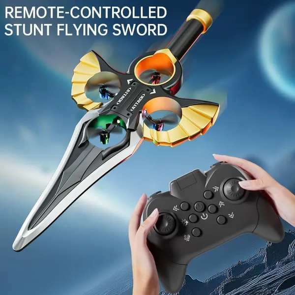 Shofieo_RC_Stunt_Flying_Sword_Drone,_Remote-Controlled,_Black_and_Gold,_with_Controller,_Kids_and_Adults