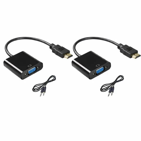Pack_Of_2_-_Hdmi_To_Vga_Adapter_High_Speed_1080P_Hdtv_Converter_Male_To_Female_With_Audio_Cable_For_Computer_Desktop_Laptop_Pc_Monitor_Projector_Hdtv_Other_Devices_With_Hdmi_Jet_Black