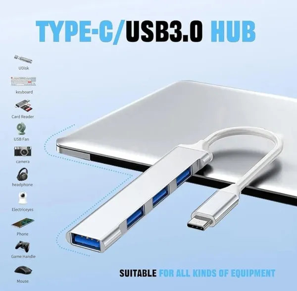 Pack_Of_2_-_Usb_C_Hub_4_Port_Usb_3.0__Silver_Portable_Multi_Port_Expander_With_Cable