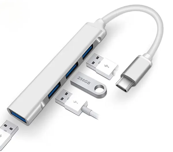Pack_Of_2_-_Usb_C_Hub_4_Port_Usb_3.0__Silver_Portable_Multi_Port_Expander_With_Cable