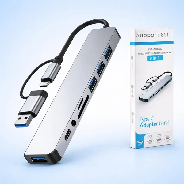 Port_8_Plus_8_In_1_Usb_Hub_Dual_Connector_Usb_3_0_And_Type_C_Sd_Tf_Card_Reader_3_5Mm_Aux_Jack_For_Laptops_And_Tablets