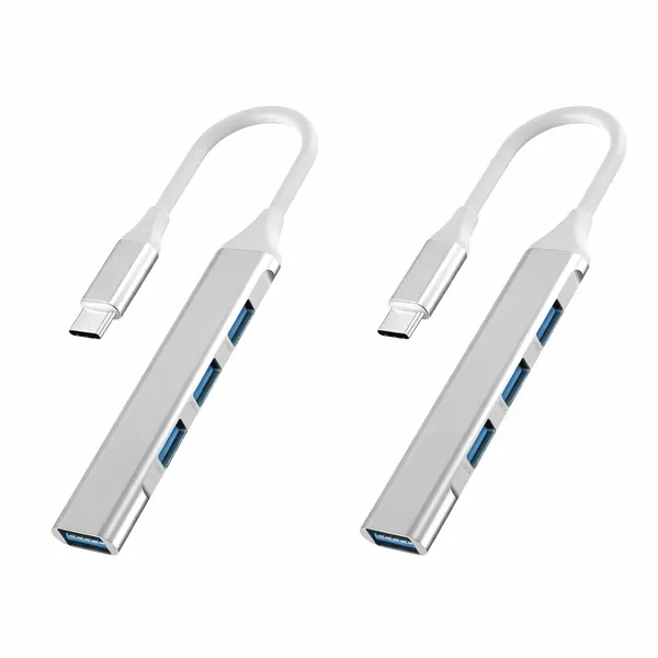 Pack_Of_2_-_Usb_C_Hub_4_Port_Usb_3.0__Silver_Portable_Multi_Port_Expander_With_Cable