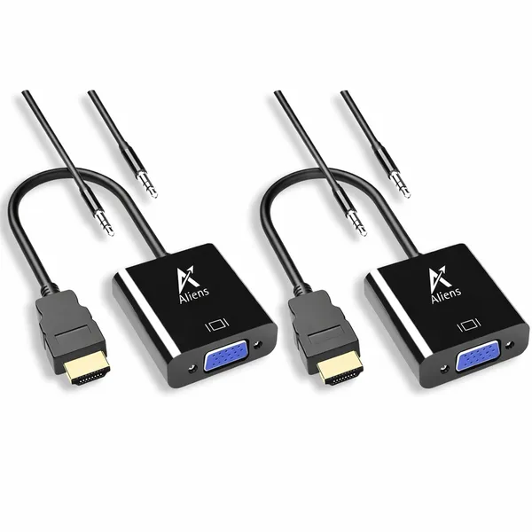 Pack_Of_2_-_Hdmi_To_Vga_Adapter_High_Speed_1080P_Hdtv_Converter_Male_To_Female_With_Audio_Cable_For_Computer_Desktop_Laptop_Pc_Monitor_Projector_Hdtv_Other_Devices_With_Hdmi_Connection_Black