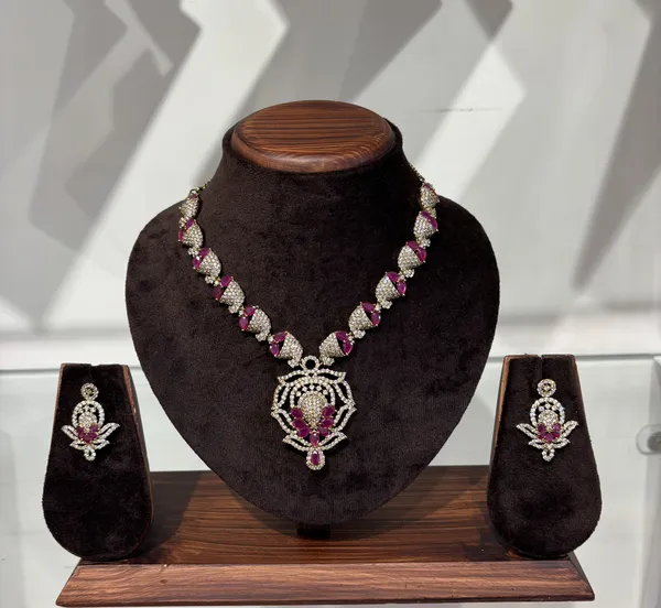 American_Diamond_Necklace_Set_With_Ruby_Stones_And_Matching_Earrings