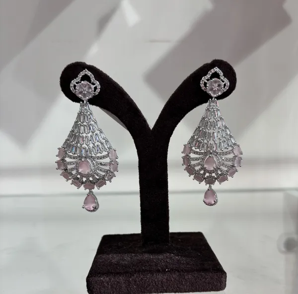 Pink_Stone_Silver-Toned_Chandelier_Earrings_-_Elegant_Drop_Earrings_For_Women