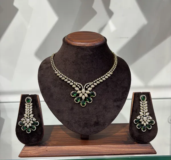 American_Diamond_Emerald_Green_Peacock_Necklace_Set