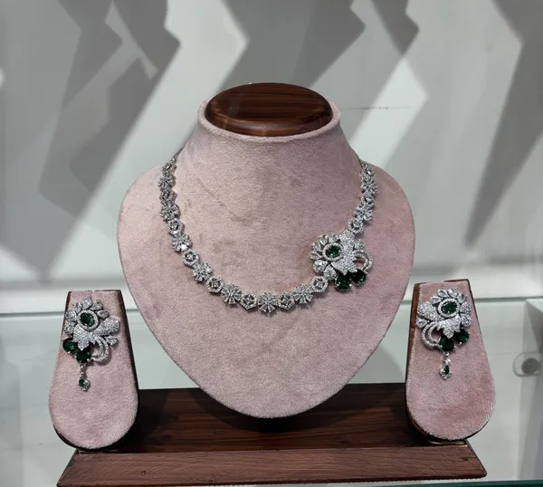 Elegant_Silver-Toned_American_Diamond_Necklace_Set_With_Floral_Design