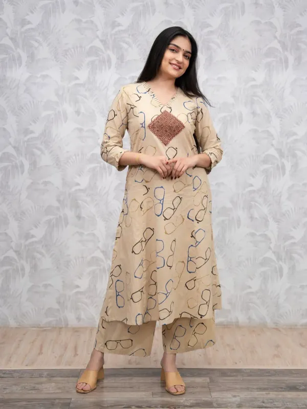 Beige_Abstract_Print_Cotton_Kurta_&_Palazzo_Co-ord_Set_|_Casual_Ethnic_Wear